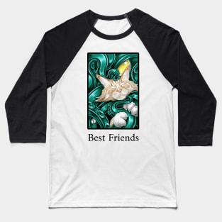 Ginger Cat and Cthulhu Friend - Best Friends - Black Outlined Version Baseball T-Shirt